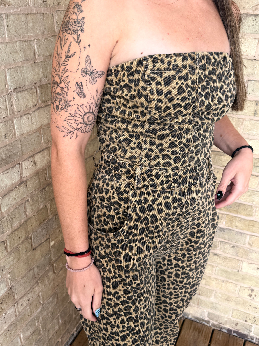 Strapless Leopard Barrel Jumpsuit