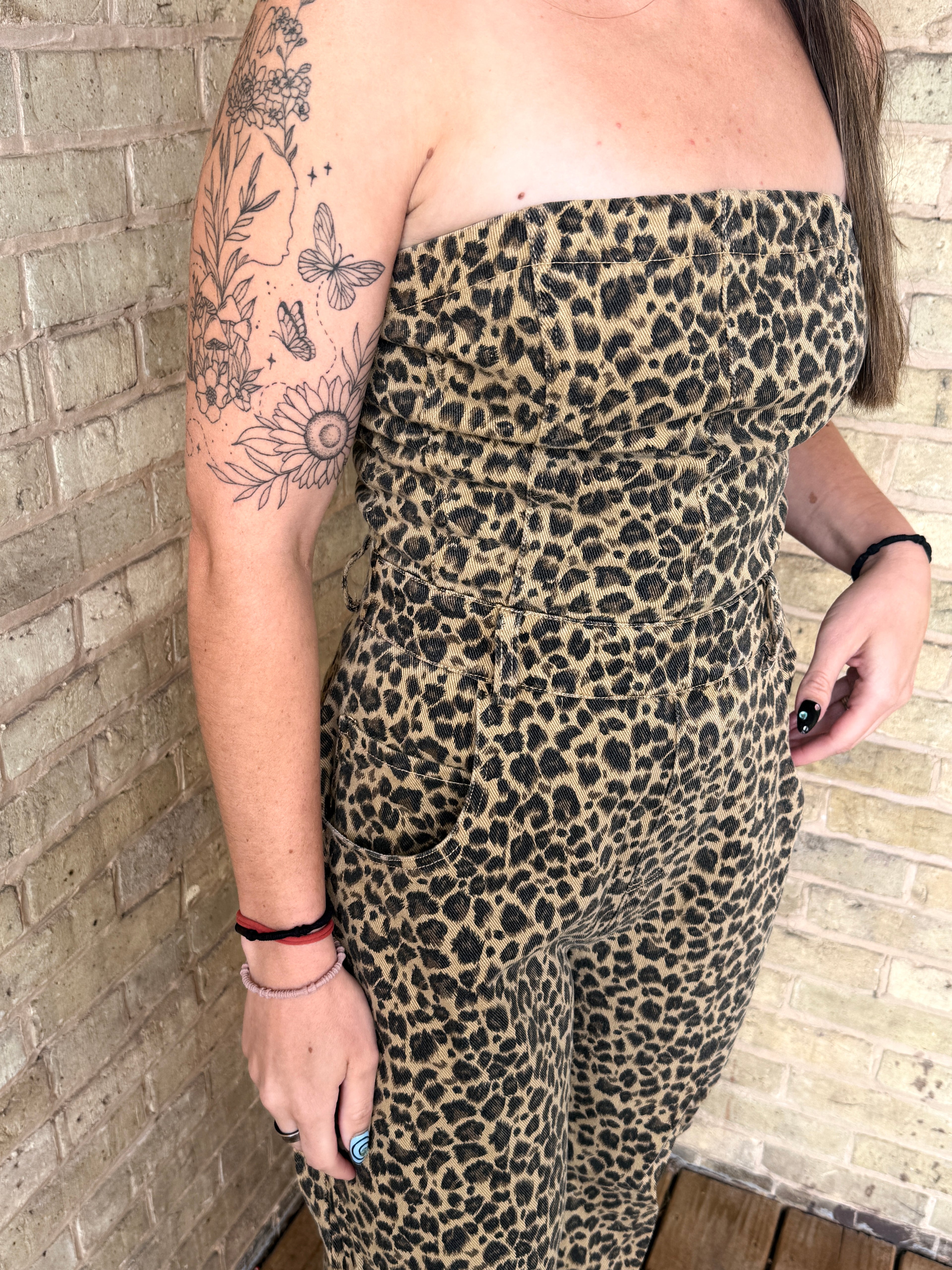 Strapless Leopard Barrel Jumpsuit