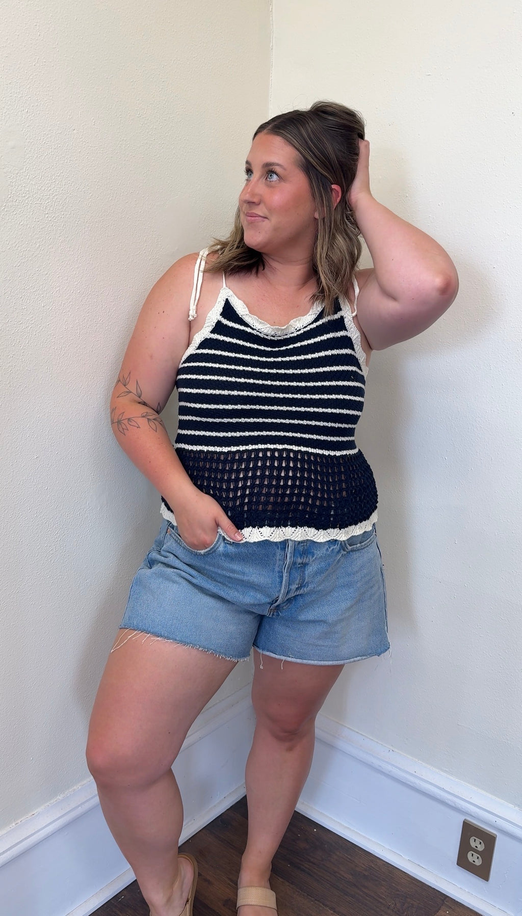 Jayna Striped Crochet Knit Tank