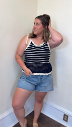 Jayna Striped Crochet Knit Tank