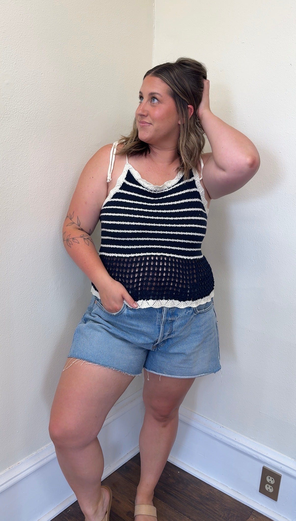 Jayna Striped Crochet Knit Tank