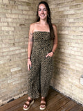 Strapless Leopard Barrel Jumpsuit