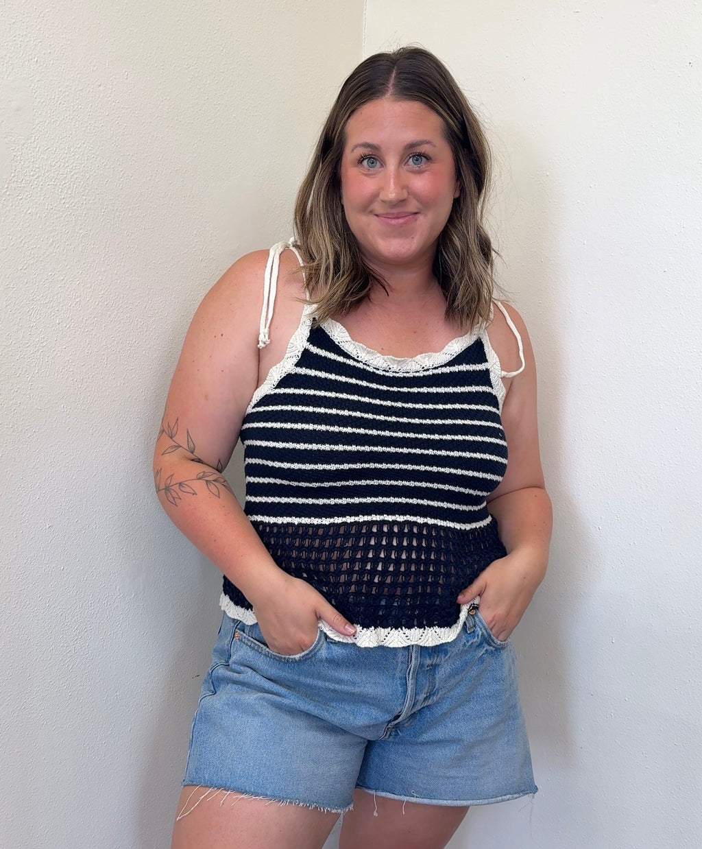 Jayna Striped Crochet Knit Tank