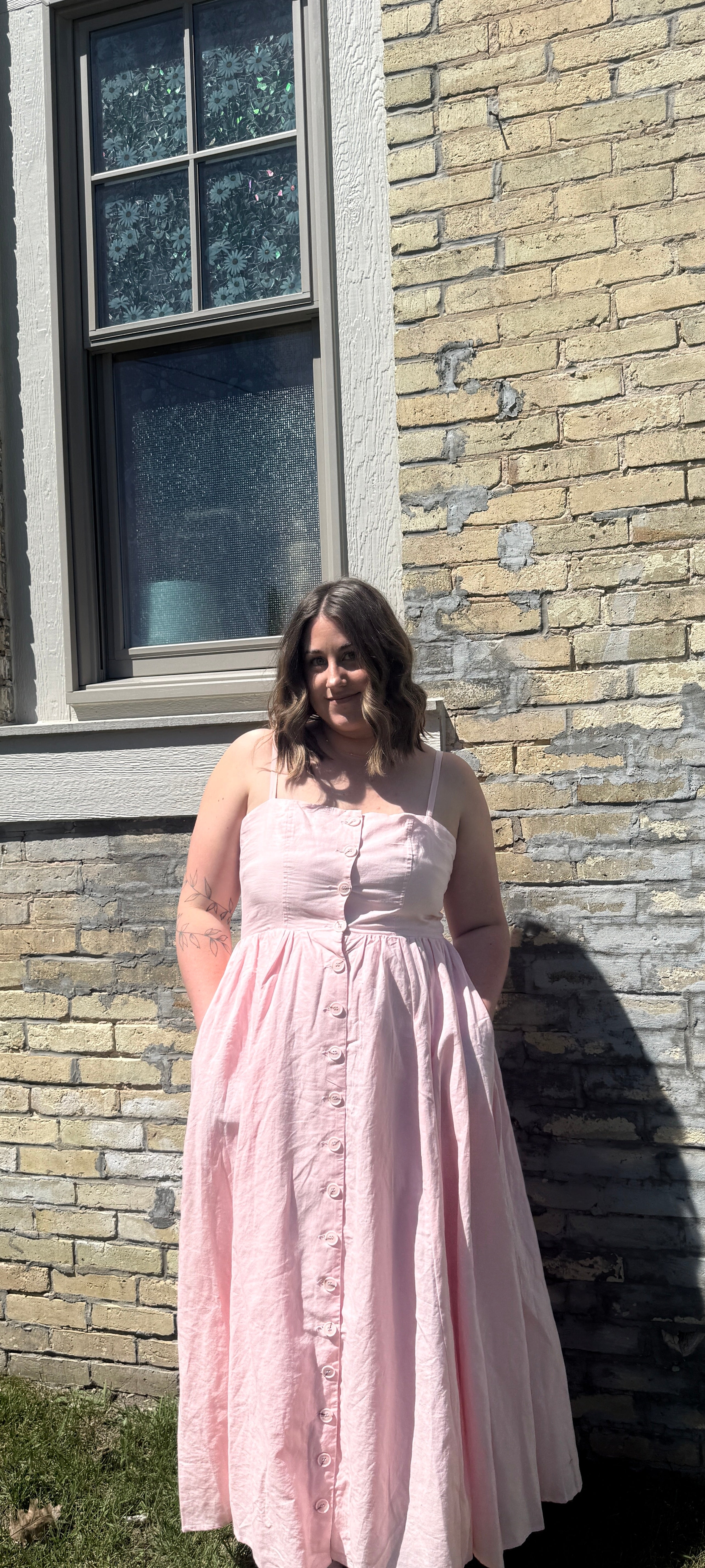Linen Blend Button Dress