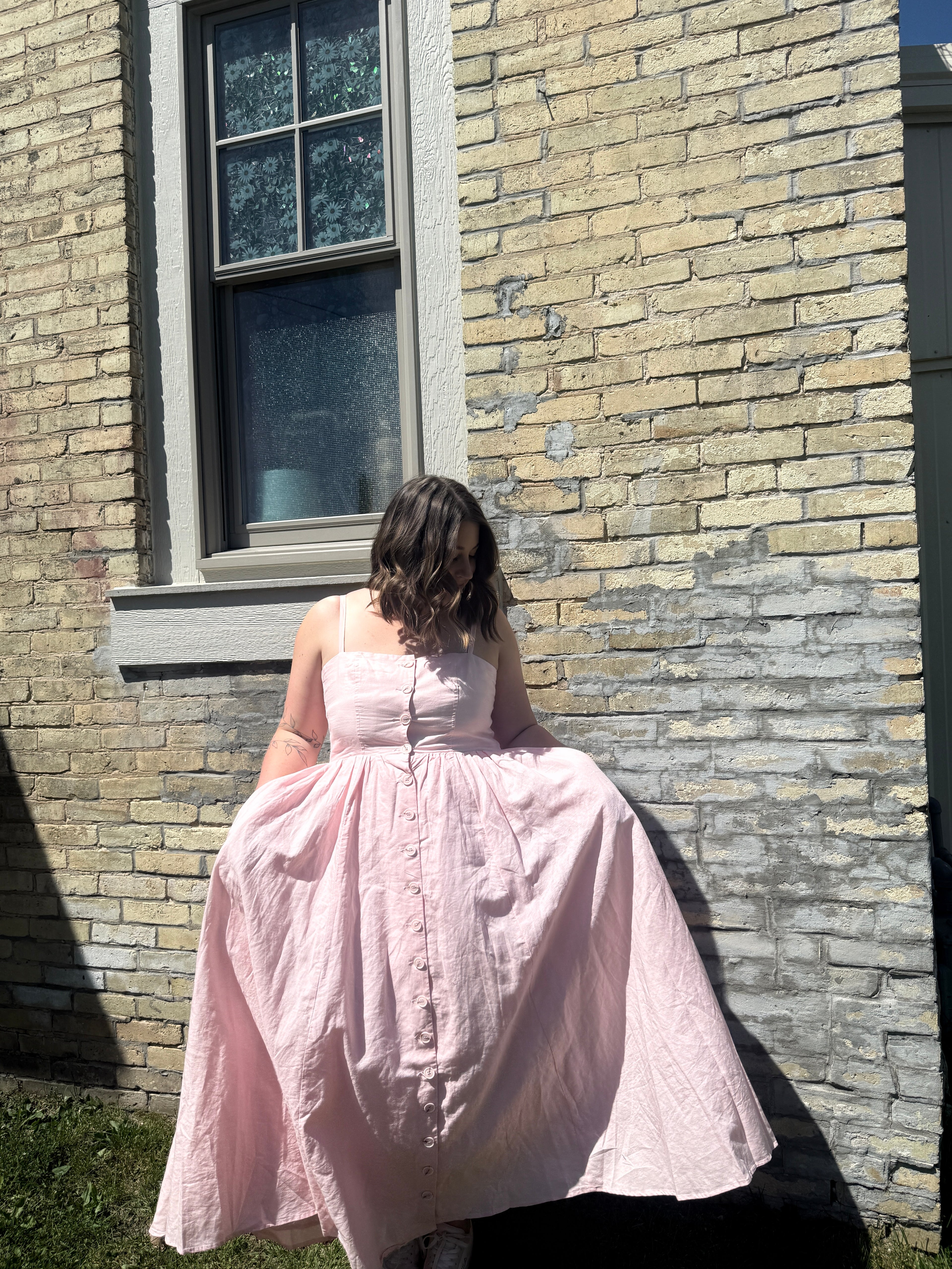 Linen Blend Button Dress