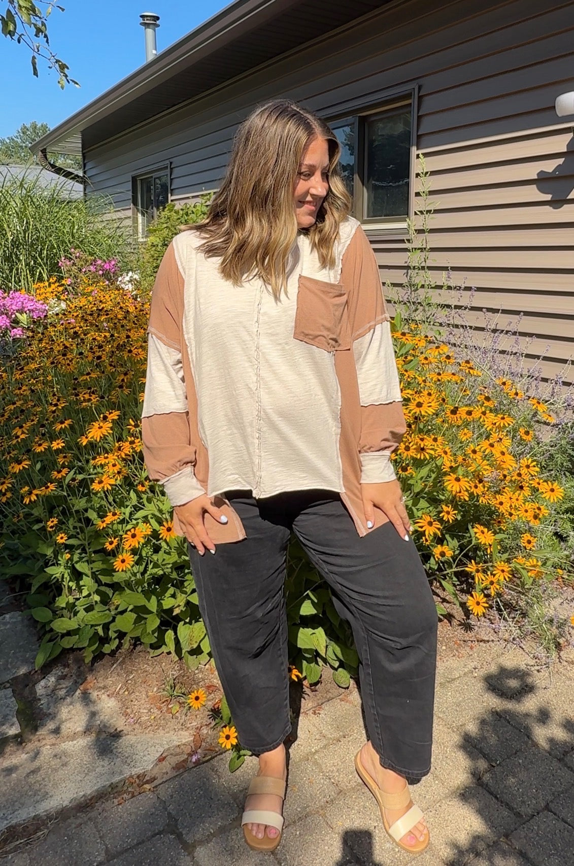 Jennifer Patchwork Knit Long Sleeve Top