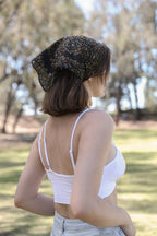 Vintage Floral Foliage Bandana Neckerchief – Black