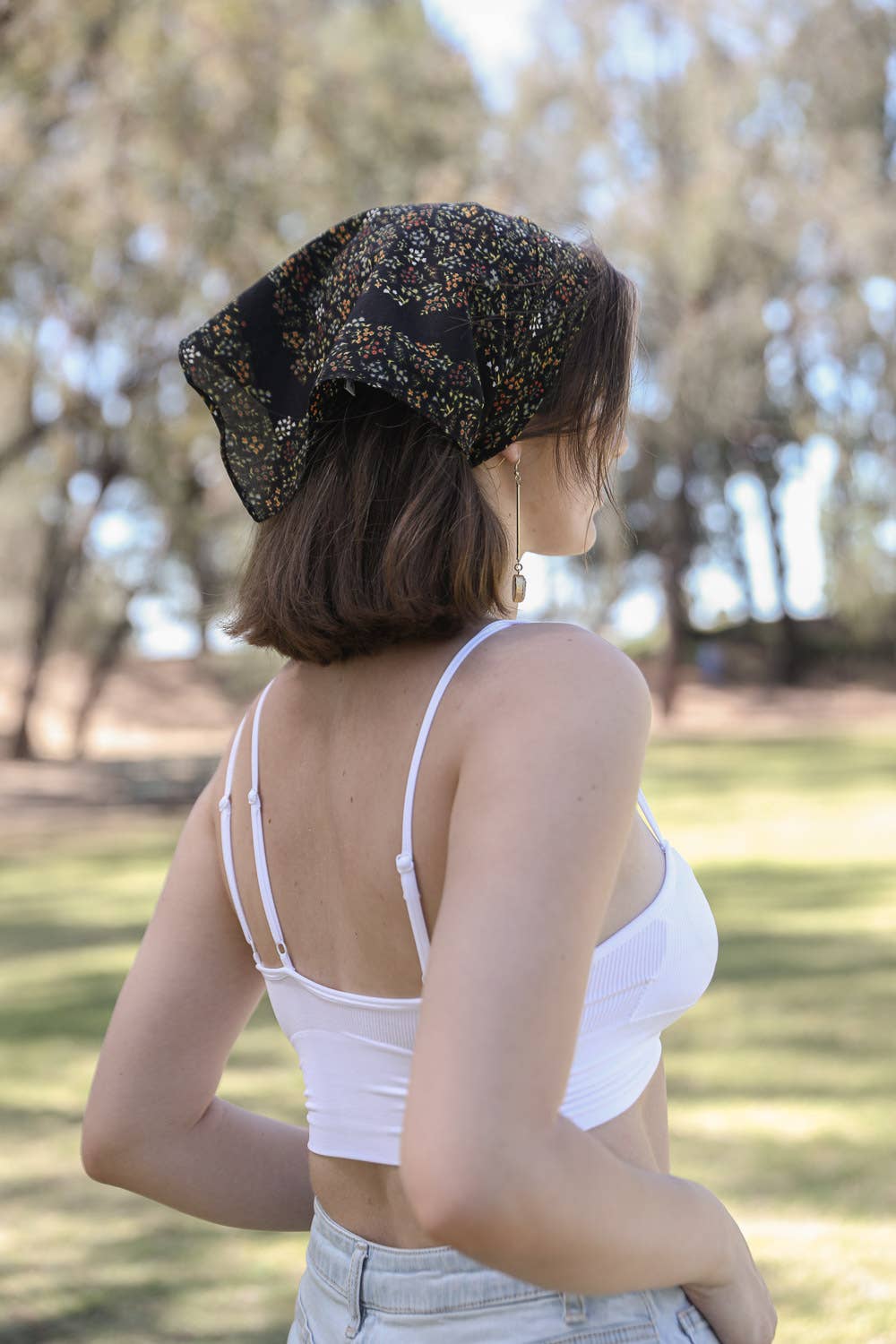 Vintage Floral Foliage Bandana Neckerchief – Black
